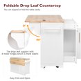 thumbnail image 5 of LEGAHOME 59.3” Kitchen Island with Rubberwood Drop-Leaf Top, Rolling Cart with 3 Drawers, Power Outlet, Trash Can Cabinet, Modern Kitchen Island Cart with Spice and Towel Rack for Dining Room, White, 5 of 9