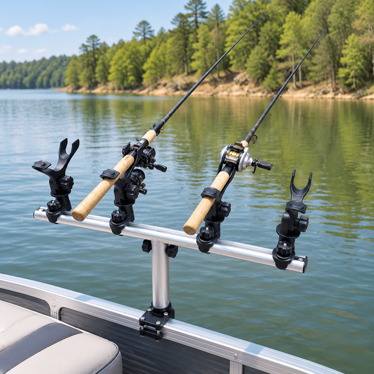 Square Rail Mount Boat Fishing Rod Holder for Pontoon and Boat Systems