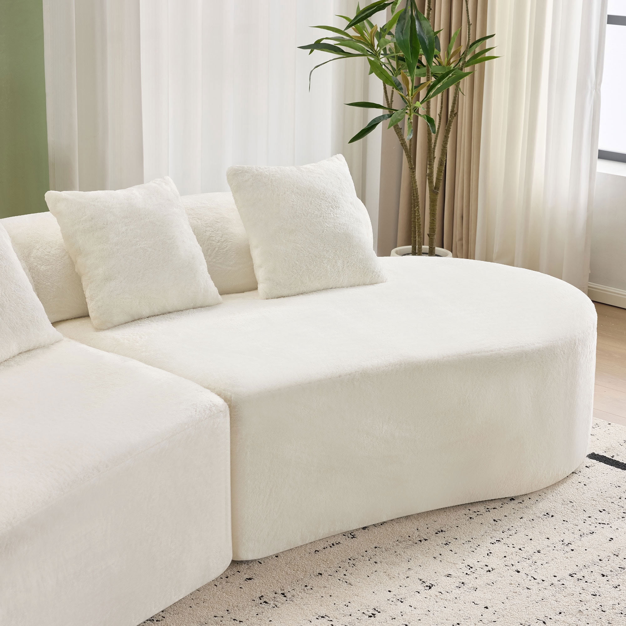 MAYEERTY Curved Modular Sectional Sofa with Throw Pillows, Modern Flannelette Curved Living Room Sofa for Apartment Open Floor Plan Small Spaces