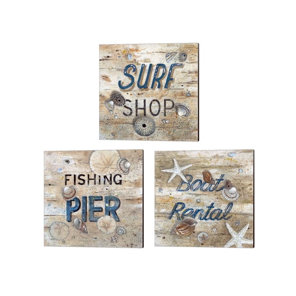 Great Art Now Boat Rental, Fishing Pier & Surf Shop by Arnie Fisk 3 Piece Canvas Art Set Each 14W x 14H