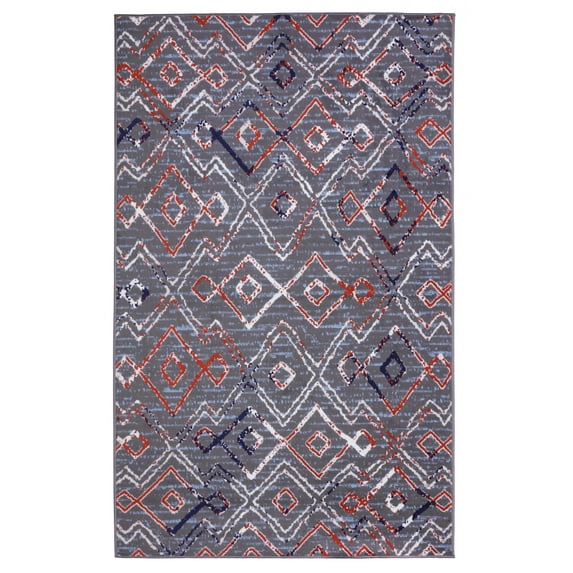 Furnish My Place Indoor Moroccan Geometric Print Rug with Jute Backing - 3 ft. 6 in. x 5 ft. 6 in., Dark Grey, Patterned, Area Rug for Living Room, Bedroom, Hallway