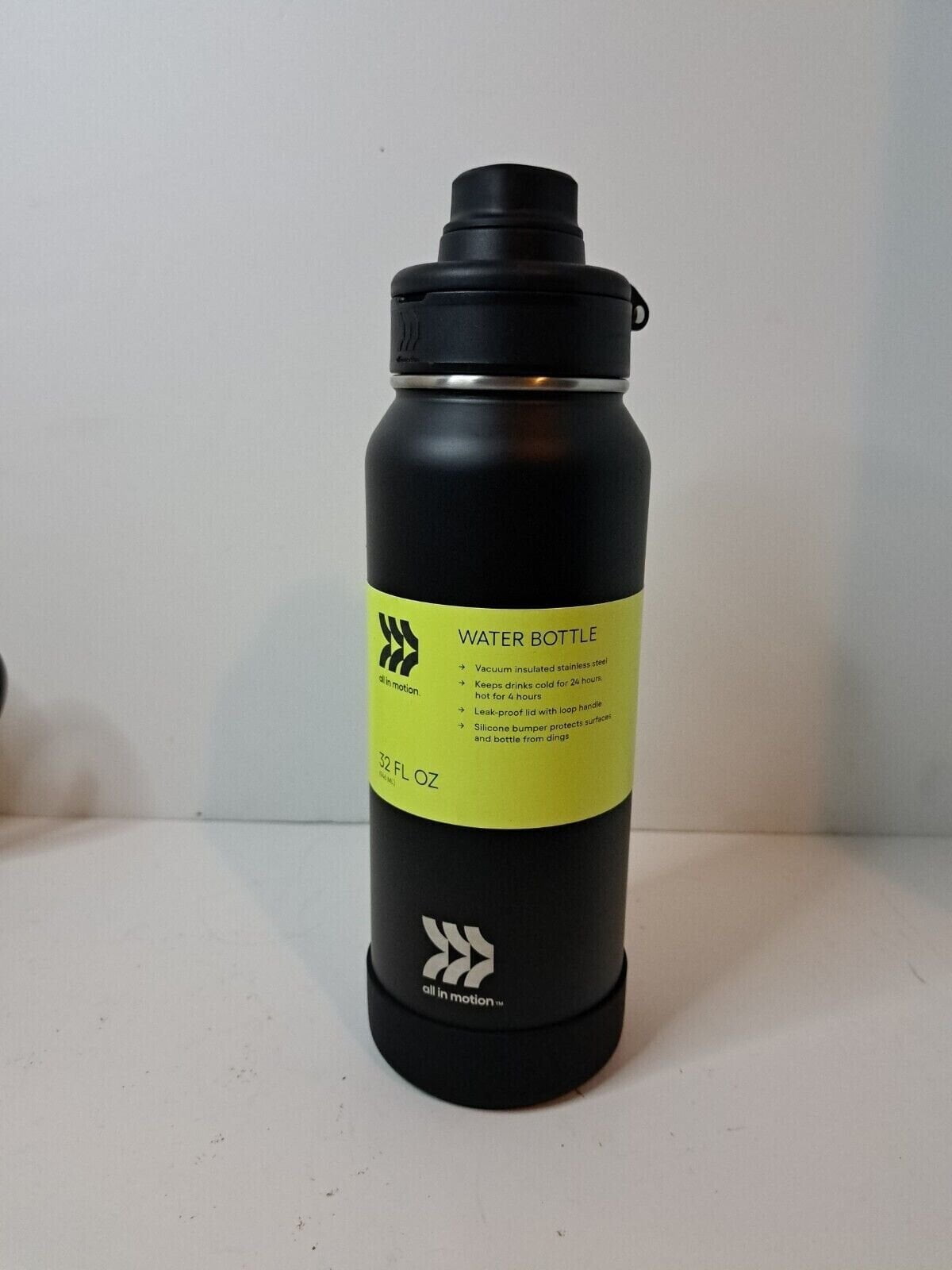 All in Motion 32oz Vacuum Insulated Stainless Steel Water Bottle Black New