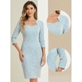 thumbnail image 2 of DARING DIVA Women's 3/4 Sleeves Plaid Tweed Elegant Work Dresses S Blue, 2 of 6