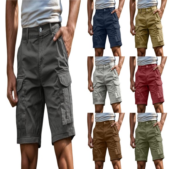 PRfgtbd Men Cargo Shorts Men's Casual Shorts Summer Relaxed Fit Shorts Lightweight Breathable Outdoor Hiking Work Shorts with Pockets Sports Short Pants