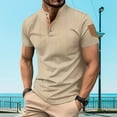 thumbnail image 2 of New summer arrivals YLSDY Men's Casual Henley Shirt Short Sleeve Band Collar Cotton T-Shirt Fashion Summer Beach Plain Hippie Streetwear Tees Khaki XXL, 2 of 9