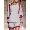 thumbnail image 6 of Women Color Block Off Shoulder Short Sleeve Top and Drawstring Shorts 2 Piece Outfit Set Gray XXXL, 6 of 9