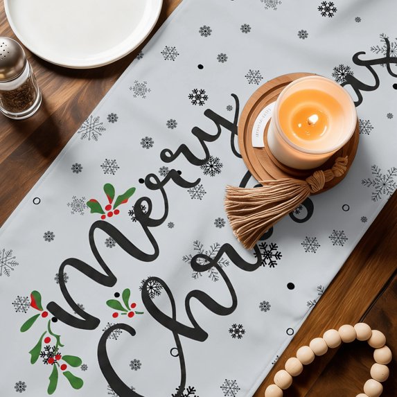 Grey Christmas Trees Table Runner 48 Inches Long - Winter Xmas Colorful Pine Snowflakes Kitchen Dining Burlap Linen Tablerunner for Small/Round/Square/Wedding/Coffee/Dining Table Party Décor 13 x 48