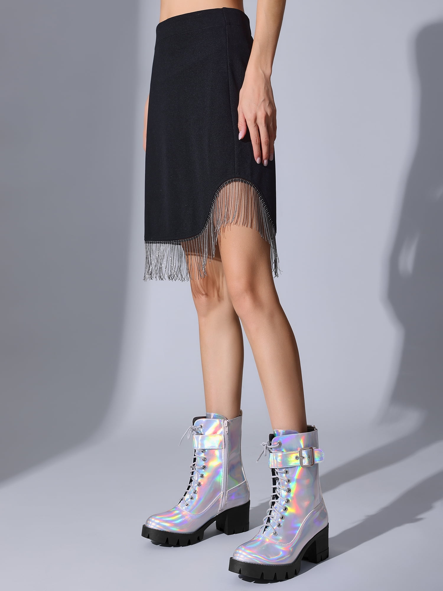 DARING DIVA Platform Lace Up Round Toe Chunky Heel Combat Boots Silver 8