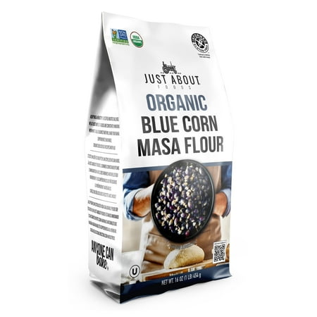 Just About Foods USDA Organic Blue Corn Flour 1lb Flour for Tortillas Sopes and Mexican Dishes Gluten-Free Kosher and Vegan Masa Flour for Baking