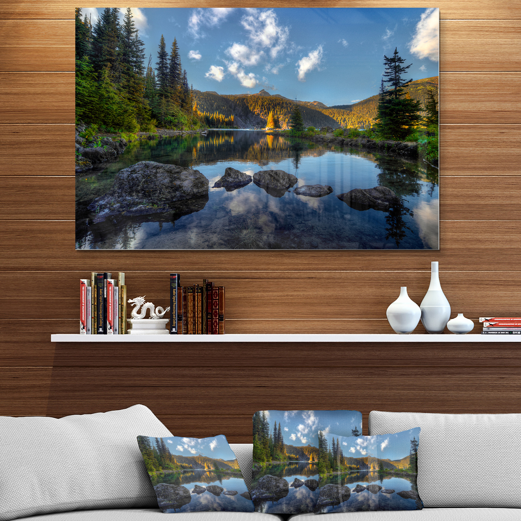 Designart 'Mountain Lake Surrounded by Trees ' Landscape Metal Wall Art