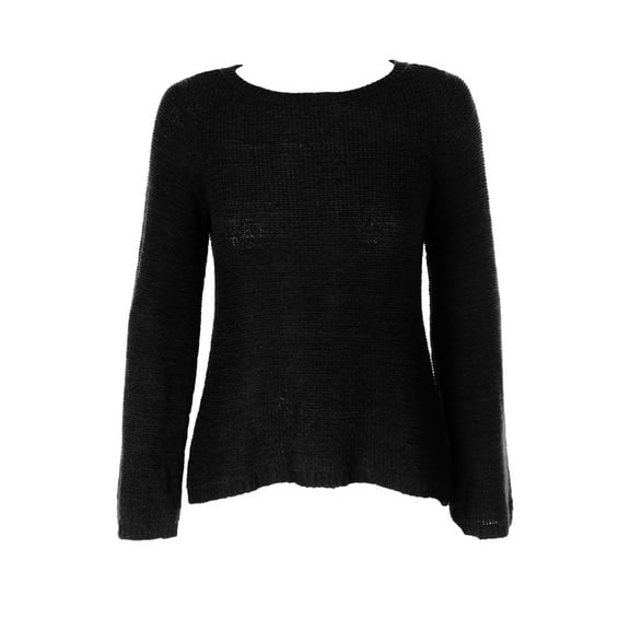 Style & Co Womens Deep Black Long-Sleeve Textured Boat-Neck Sweater L