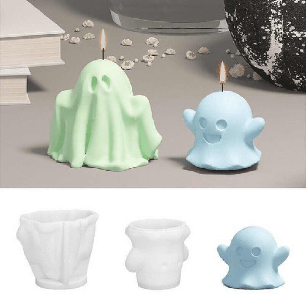 Halloween 3D Ghost Silicone Mold Epoxy Resin Ghost Mould Ghost Candle Mold