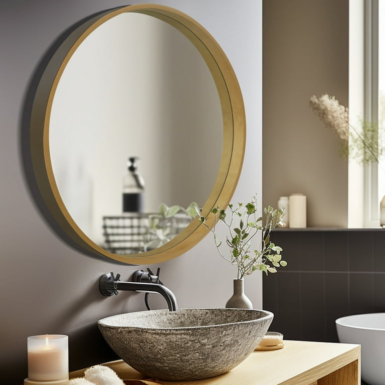 Round mirror on sale wooden frame