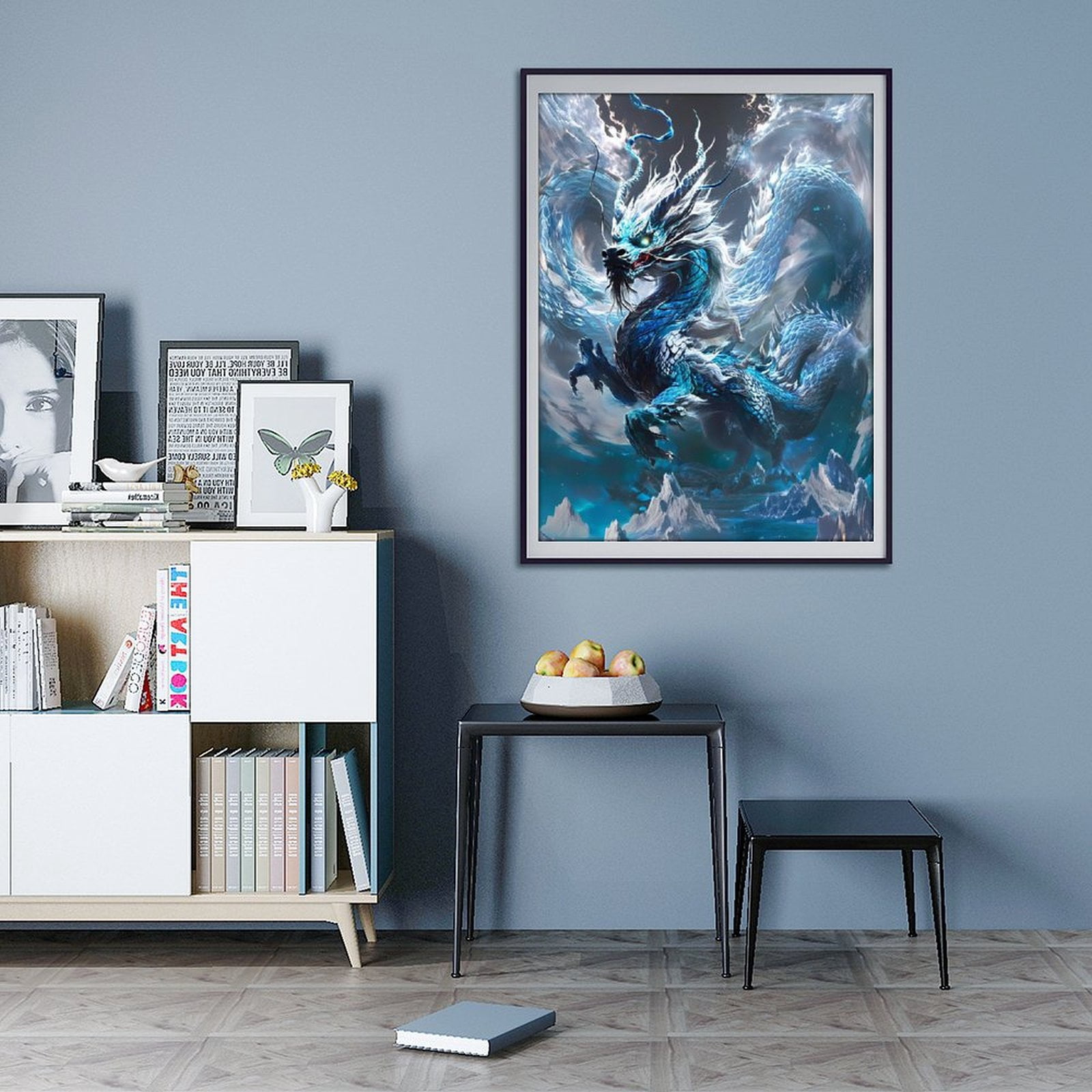 Diamond Art Kit for Adults, Majestic Blue Dragon Fantasy Art Diamond Painting for Adults Beginners, DIY Diamond Art Painting Kits, 5D Diamond Painting Crafts for Home Decor 12x16 Frameless