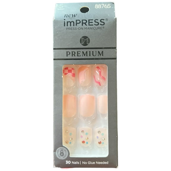KISS USA imPRESS Premium Short Square Press-on Nails, Glossy Orange, 30 Pieces