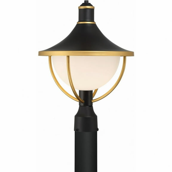 Crystorama Atlas 1 Light Matte Black and Textured Gold Outdoor Post - 13.5"W x 18.5"H x 13.5"D