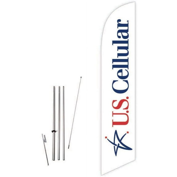Cobb Promo US Cellular White Feather Flag with Complete 15ft Pole kit and Ground Spike