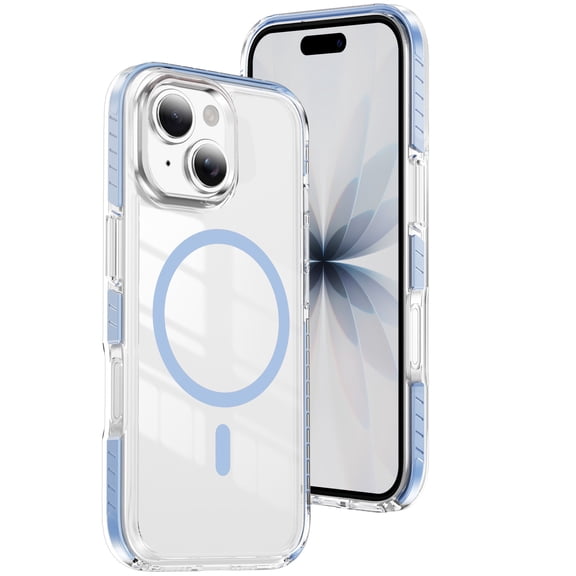 Clear Magnetic Case Designed For iPhone 15, Slim Thin Shockproof Protective Phone Case Compatible with MagSafe, Non-Yellowing Hard Back Soft TPU Bumper Corner Protection Cover,Blue