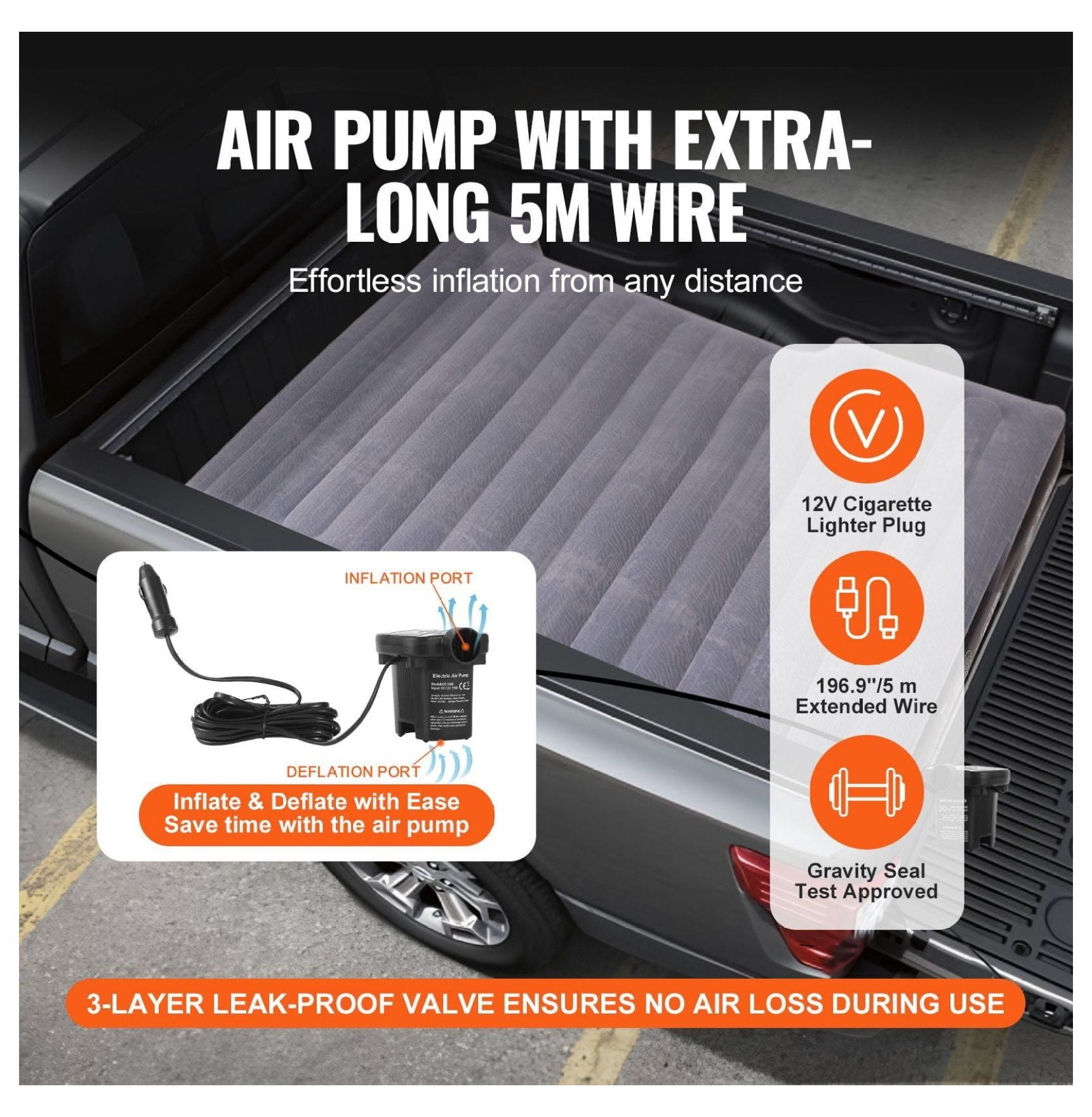 Truck Bed Air Mattress 5.5-5.8ft Short Bed, Camping Mattress with 12V Pump & 2 Pillows
