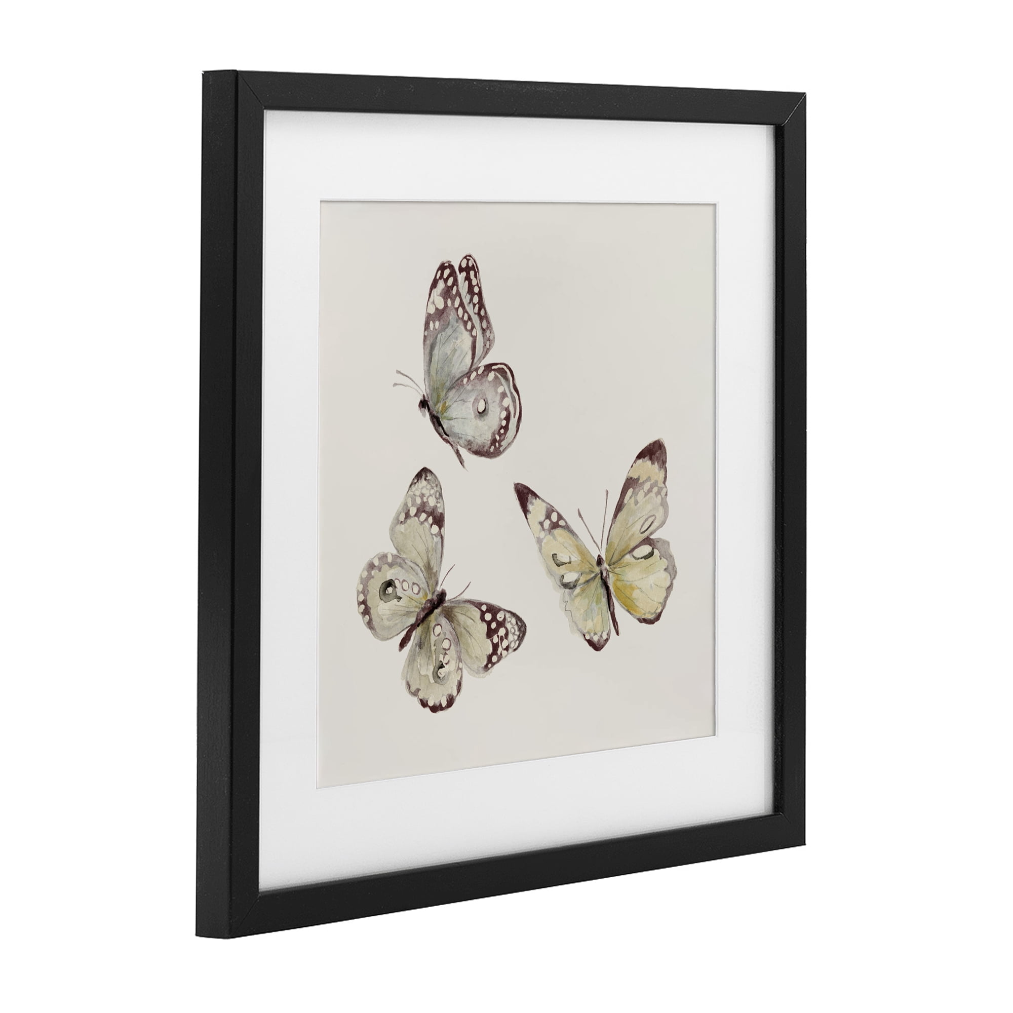 Stupell Industries Isolated Butterflies on Beige Black Framed Print Under Glass, design by Patricia Pinto