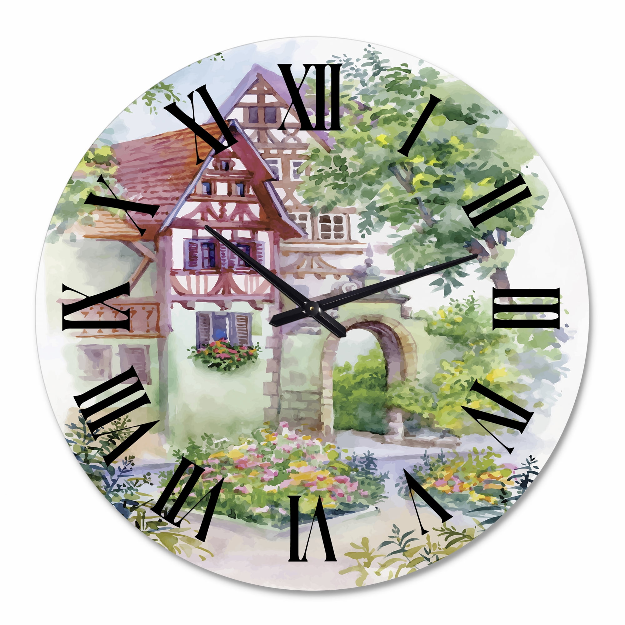Designart 'Red Rustic House In The Country Side' Traditional Wall Clock