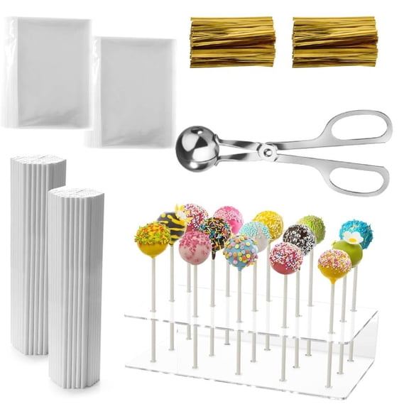 Cake Pop Maker Kit Silicone Moulds 15-Hole Acrylic Oven Holder Lollipop Maker Kit Cake Pop Baking Mold for Lollipop Candy Cake Chocolate