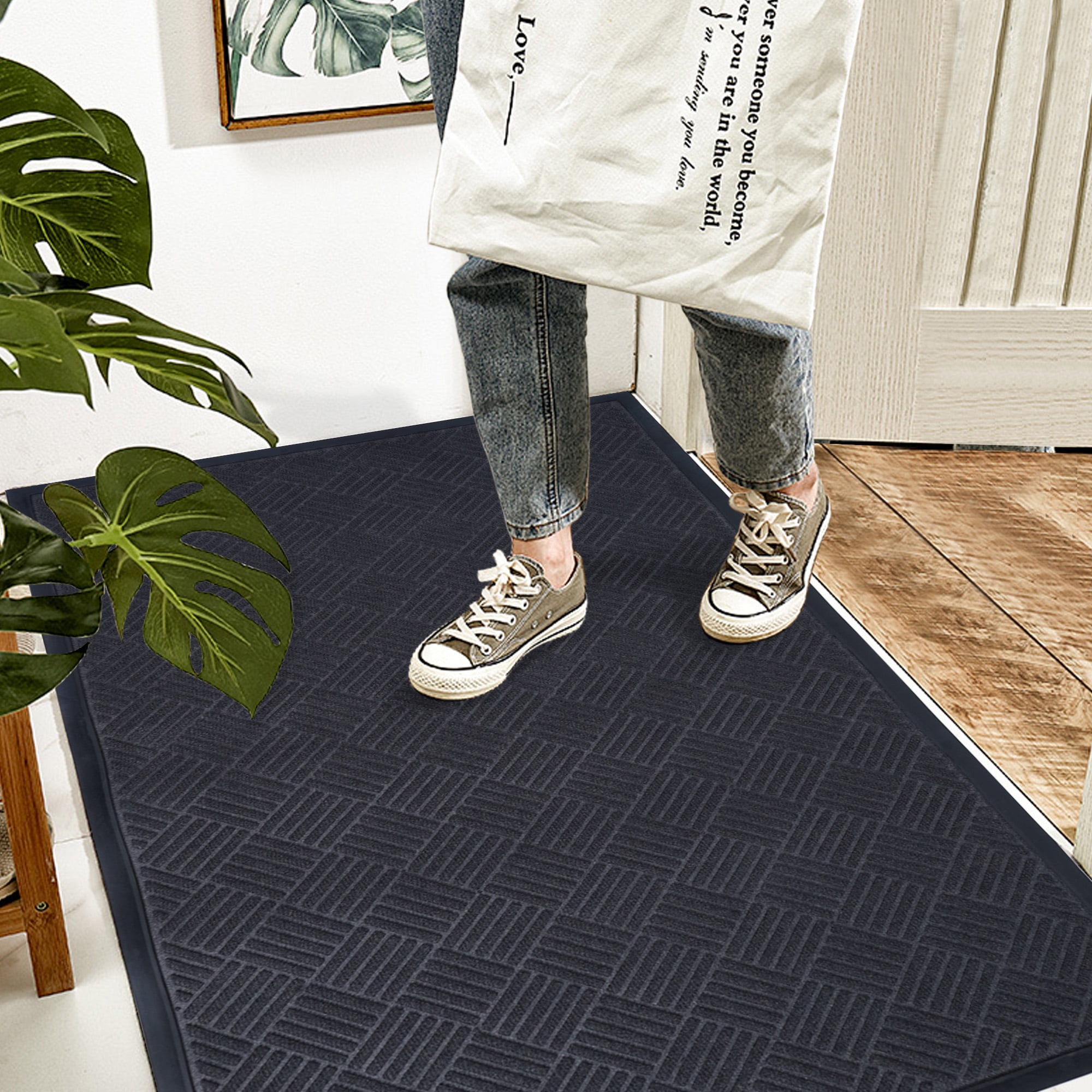 Petoto 3 x 5 ft Anti-Slip Carpet Door Mat, Entrance Floor Doormat, Industrial Entry Carpet Indoor Outdoor Entryway Rug, Gray
