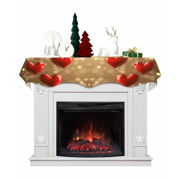 Valentines Fireplace Mantel Scarf Table Runner, Red Love Heart Romantic Winter Garland Mantel Top Tablerunners Dresser Scarves Cover Decorations for Windows Party Living Room 70''x17''