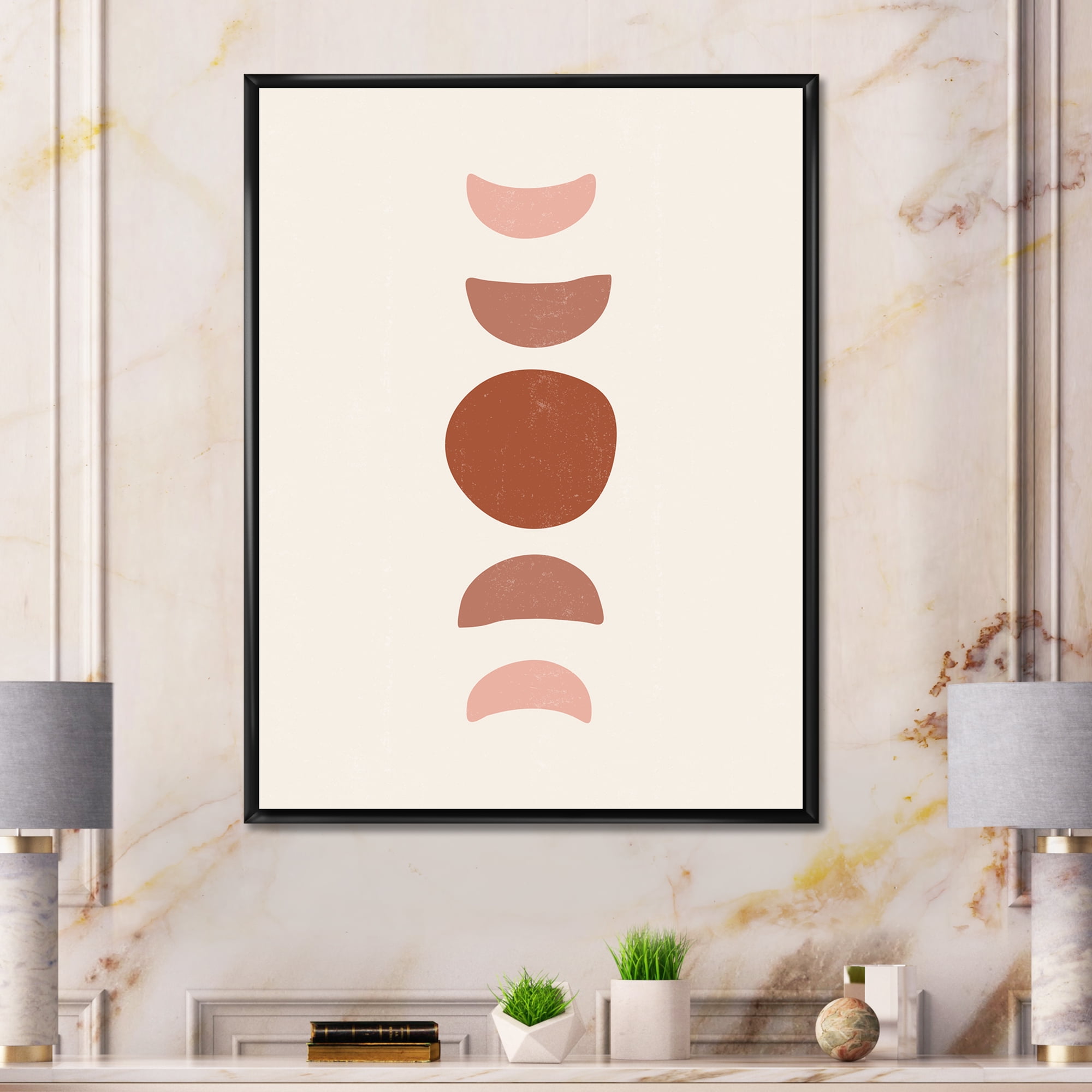 Designart 'Minimal Moon Phases On White' Modern Framed Canvas Wall Art Print