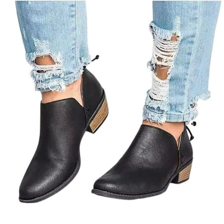 

HEVIRGO Women Autumn Winter Casual Pointed Toe Low Heel Zipper Ankle Boots Bootie Shoes