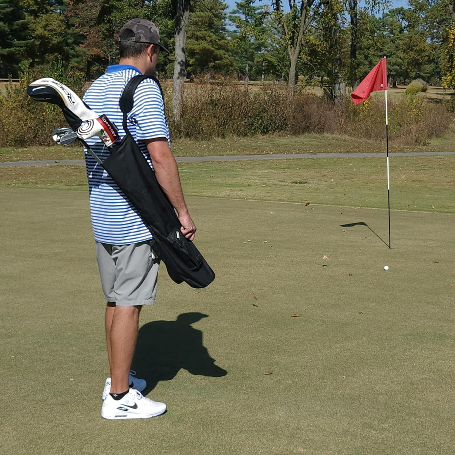 Sporting Goods Golf Sunday Bag | Black Lightweight Travel Carry Sunday Golf Bag with Cushioned Shoulder Strap for Driving Range Practice Easy Transport - for Beginners, Youth, Adult or Seniors