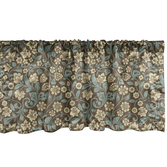 Ambesonne Vintage Window Valance, Nostalgic Curlicue Floral, 54" X 18", Taupe Pale Slate Blue