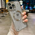 thumbnail image 3 of iPhone 14 Pro Max Magnetic Case, Compatible with MagSafe, Luxury Plating Cute Love Heart Bling Star Phone Case for Women Girls, Soft TPU Full Camera Shockproof Protective Clear Case (Silver), 3 of 15