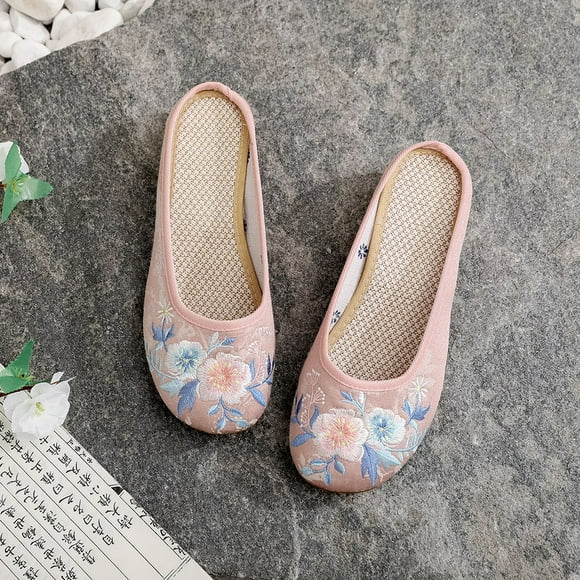 RWJDXD RWJDXD Veowalk Jacquard Fabric Women Embroidered Flat Slippers Comfortable Soft Elegant Ladies Mules Retro Chinese Embroidery Shoes
