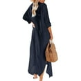 thumbnail image 2 of Innerwin Robe Chemise Manches Longues Dames Été Plage Robe d'Été Vacances Boutonnée Hawaïenne Maxi Robes Bleu Foncé m, 2 of 3