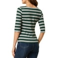 thumbnail image 3 of INSPIRE CHIC Women's Striped Shirts Slim Fit Elbow Sleeves Boat Neck T-Shirt L Green Gray, 3 of 6