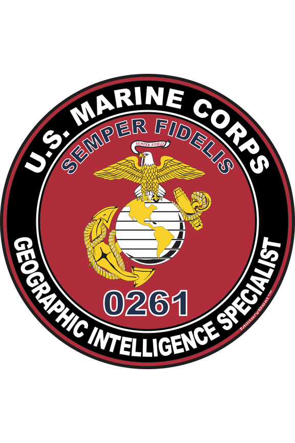 U.S.M.C. MOS 0261 Geographic Intelligence Specialist Decal 3.8" - Red