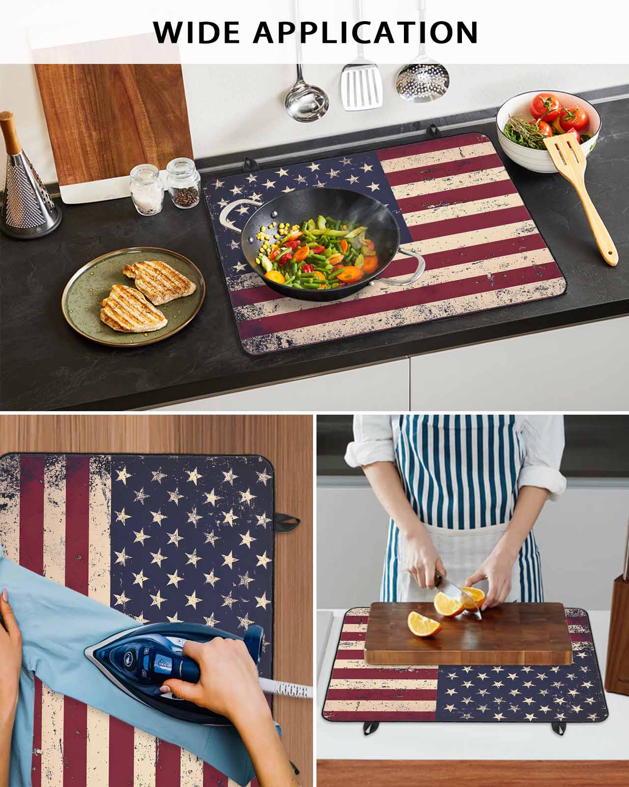 nqOlkjepod Large Induction Cooktop Protector Mat 24"x21", American Flag Vintage Stove Top Covers for Electric Stove, Rustic Stars And Stripes US Flag Stove Burner Cover Mats, Glass Top Stove Cover