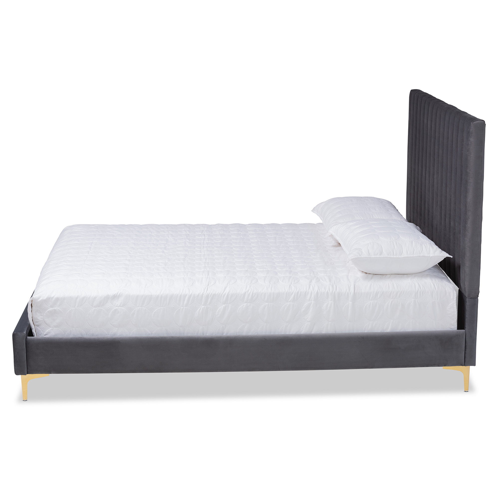 Baxton Studio Serrano Contemporary Glam and Luxe Grey Velvet Fabric Upholstered and Gold Metal Queen Size Platform Bed