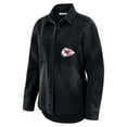 thumbnail image 2 of Women's WEAR by Erin Andrews Black Kansas City Chiefs Washed Oversized Denim Full-Snap Shacket, 2 of 6