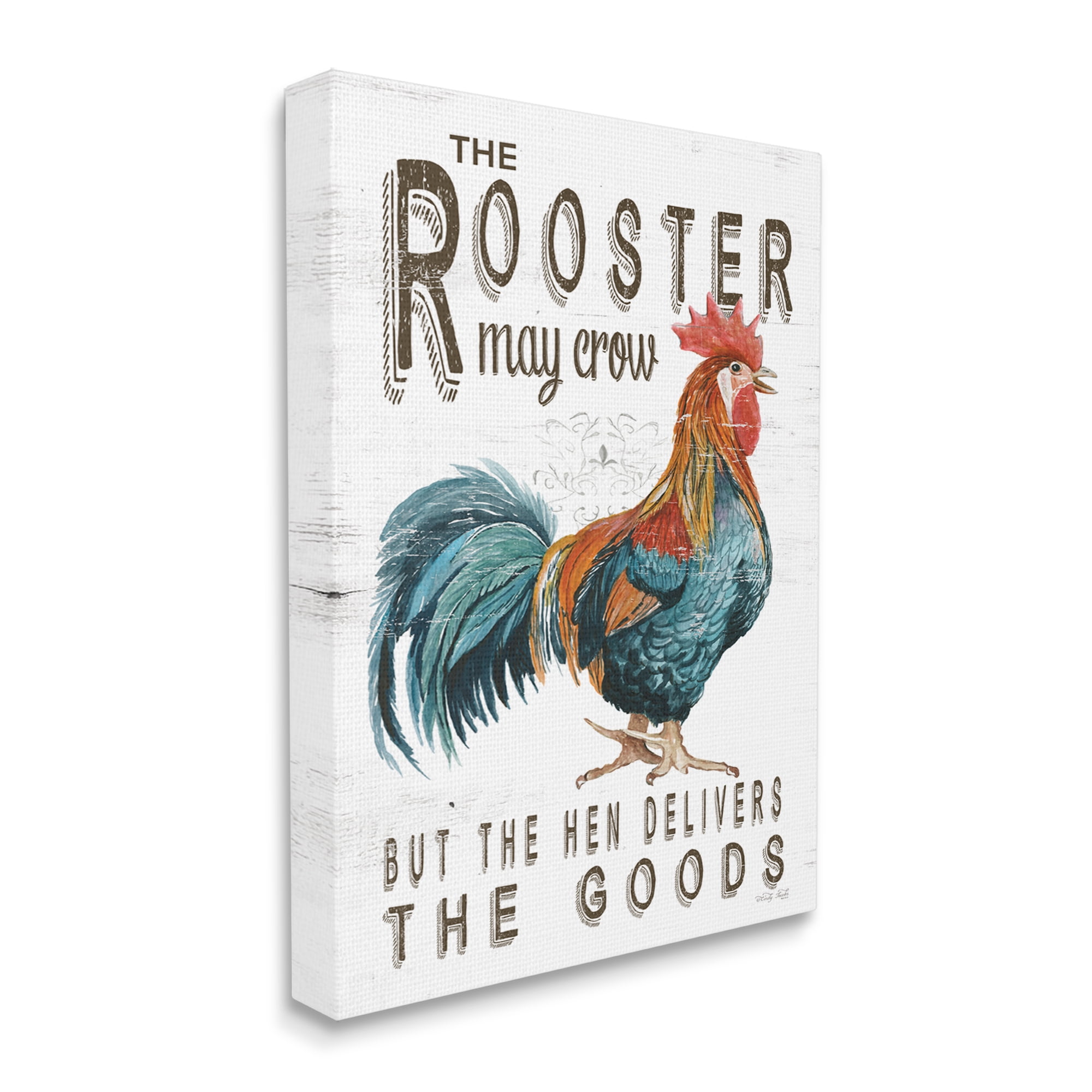 Stupell Industries Funny Rooster & Hen Phrase Botanical & Floral Painting Gallery Wrapped Canvas Print Wall Art, 30 x 40