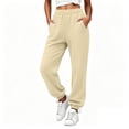 thumbnail image 3 of Winter Casual Jogger Sweatpants for Women Elastic Waist Loose Fit Ribbed Cuffed Ankle Athletic Workout Lounge Fall Winter Everyday Pants with Pockets, 3 of 8