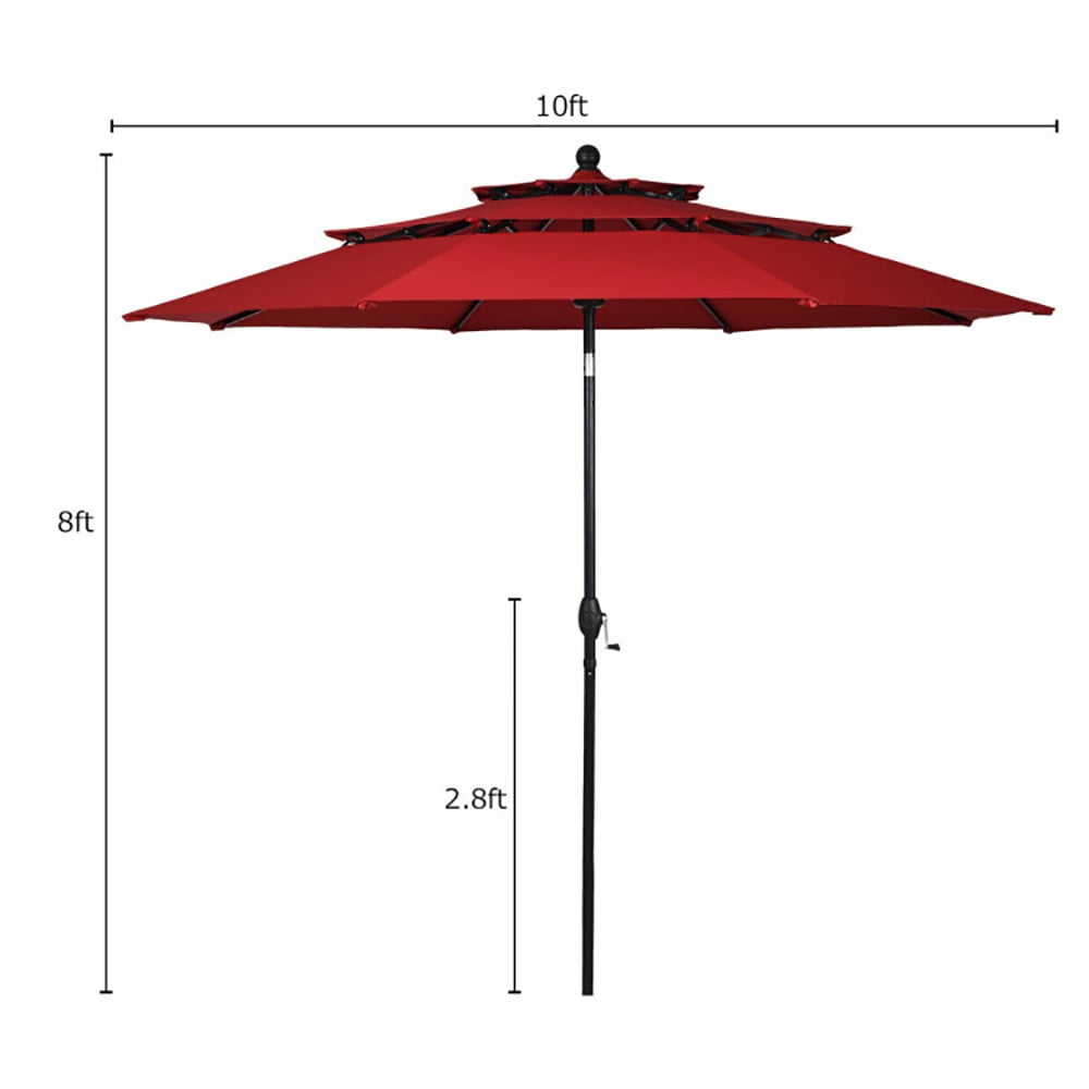 Aimee Lii 10ft 3 Tier Patio Umbrella Aluminum Sunshade Shelter Double Vented without Base, Sunbrella Patio Umbrellas, Burgundy