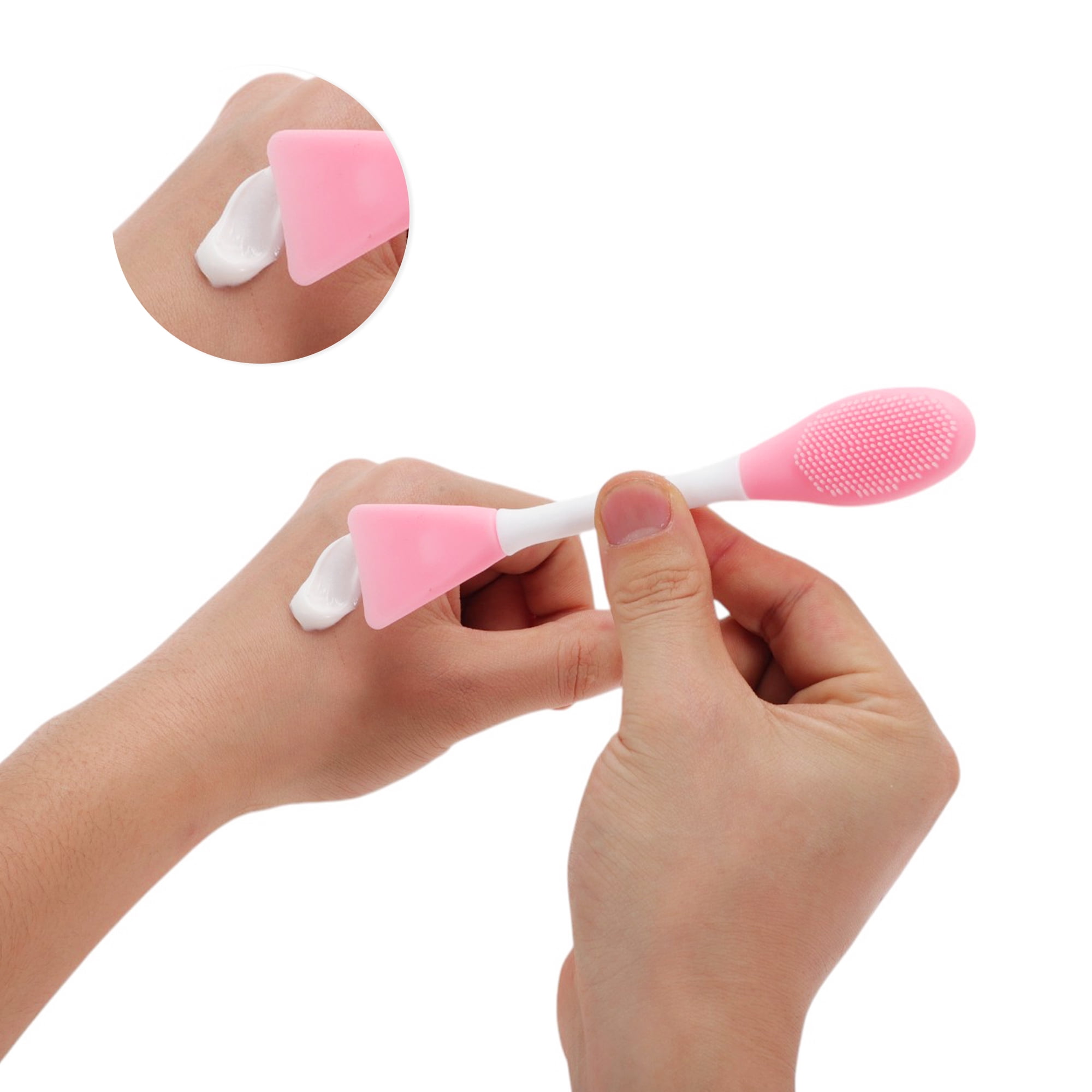 Unique Bargains Smooth Double-headed Facial Mask Brush 2 Pcs Light Pink