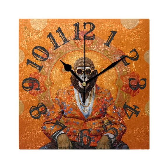 Monkey Spots Suit Wall Clock Square Silent Non Ticking Battery Operated Clock for Home Bathroom Kitchen Bedroom Living Room