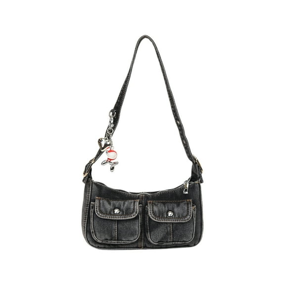 Y2K Vintage Denim Crossbody Bag for Women, Adjustable Strap Hobo Purse with Multiple Pockets