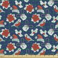 thumbnail image 2 of Ambesonne Christmas Fabric by the Yard Upholstery, Bullfinches Santa Hats, 5 Yards, Vermilion White Dark Blue, 2 of 5