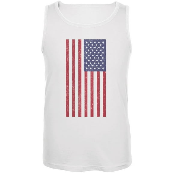 4th of July American Flag Distressed DTG White Adult Tank Top - Small