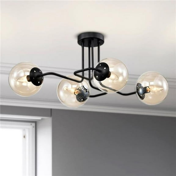 Ziza 22 in. 4-Light Indoor Matte Black Finish Semi-Flush Mount Ceiling Light with Light Kit