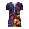 thumbnail image 4 of Babysbule Haut à Boutons à Col en V pour Femmes, Manches Courtes, Blouse Imprimée Aguichant, T-Shirt d'Été Décontracté pour Fête et Plage, 4 of 5